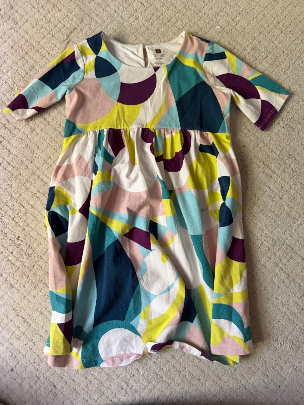 Tea Collection Girls Geometric Print Dress Size 8 Colorful Mod Retro Midi Pocket